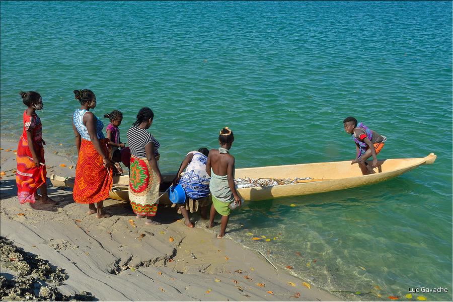 Jeunes gens ramenant à Menaky, la pêche de leur père resté au large. (2)