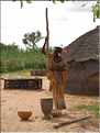 Femme Peule pilant le mil dans la région de Niamey