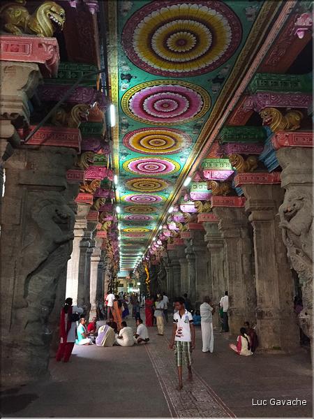 Le Temple de Sri Meenaski de Madurai est l'un des plus grands d'Inde. Il date du VIII ème siècle mais a été rebati au XIII et au XVII ème siècle. (12)